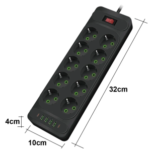 Przedłużacz elektryczny 10 gniazd 230V + 6xUSB  2m